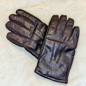 VTG Men's Perforated Leather Gloves Brown